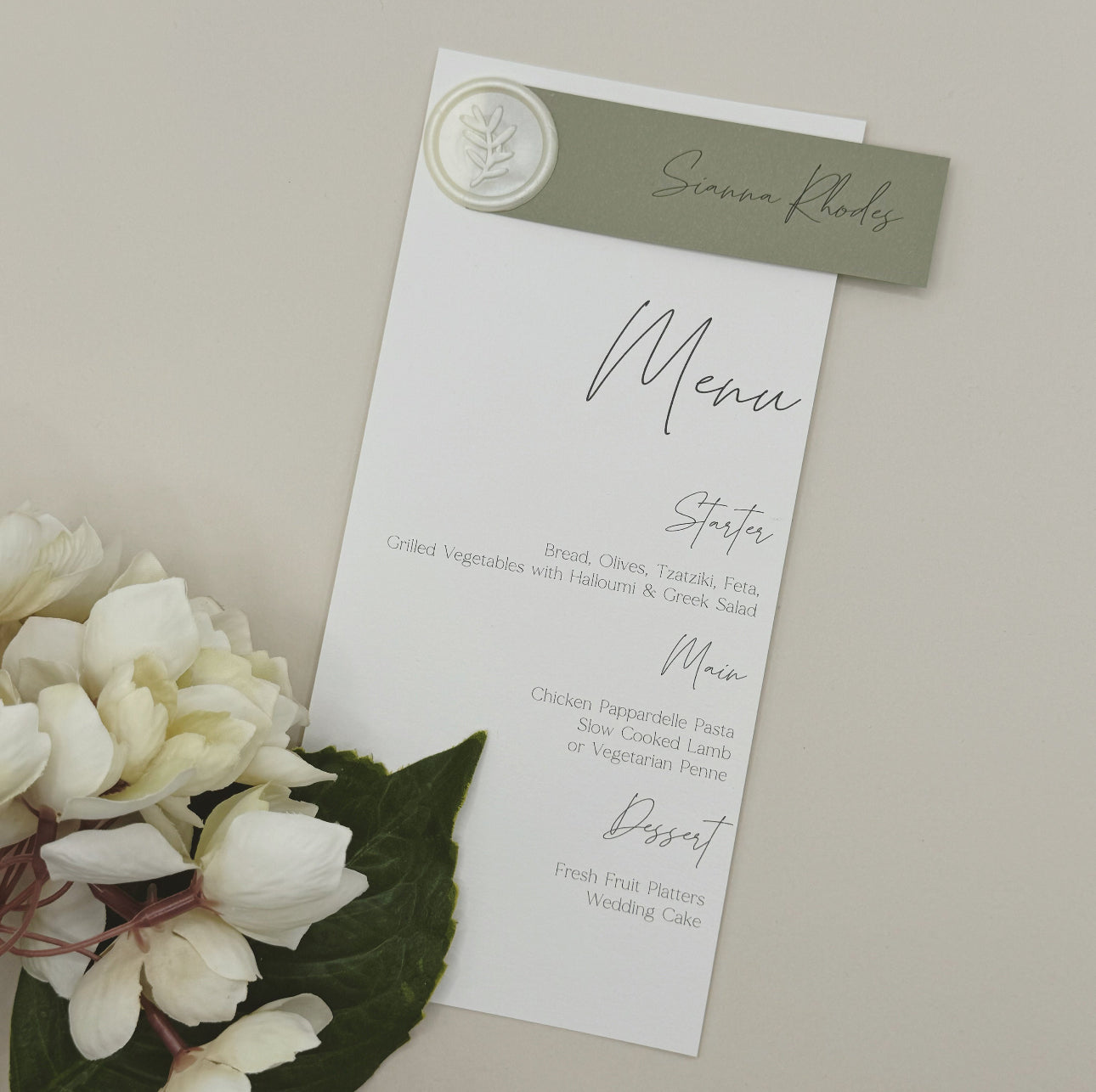 Wedding Menu & Place Cards